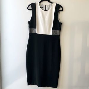 Judith & Charles Sz10 Cocktail Sleeveless Dress Black White Silver Colourblock